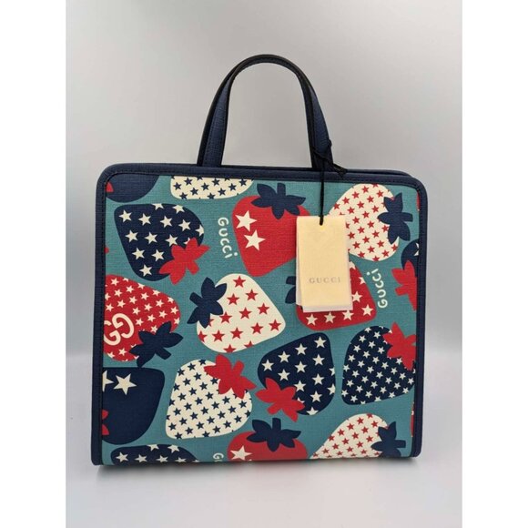 Gucci Coated Canvas Strawberry Stars Childrens Tote Red White Blue - Picture 2 of 9